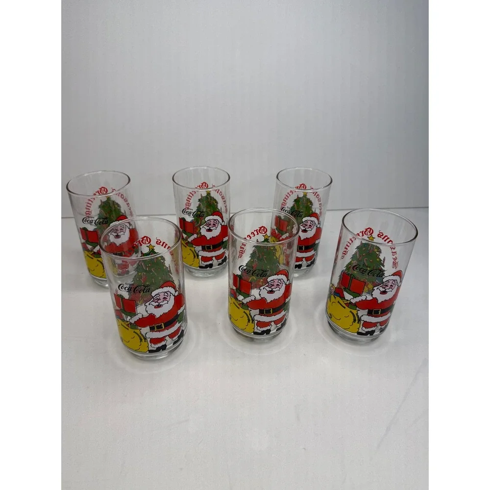 Set of 6 McCrory 100th Anniversary Coca-Cola Christmas Tumbler Glasses‎ Vintage